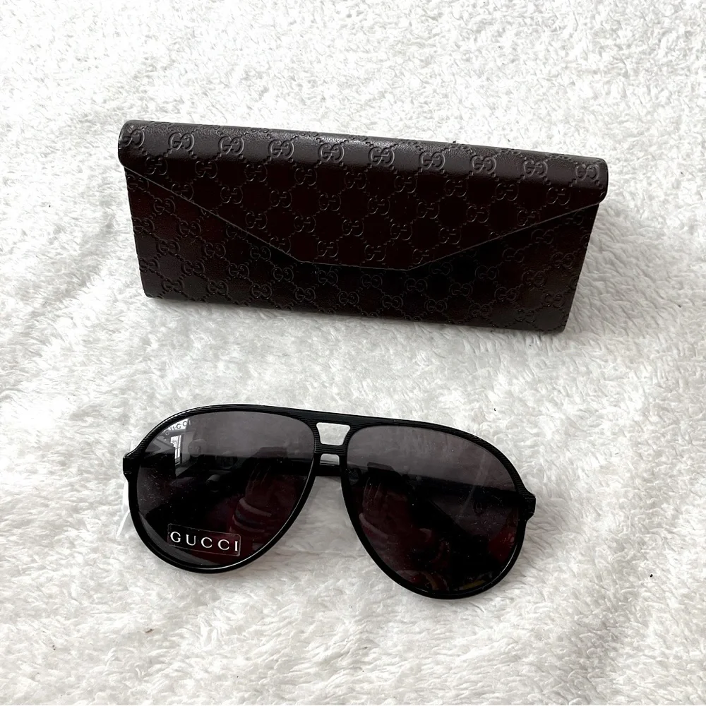 NWB Authentic Gucci GG 1646/s Unisex Aviator Sunglasses Black Brown - Picture 4 of 8